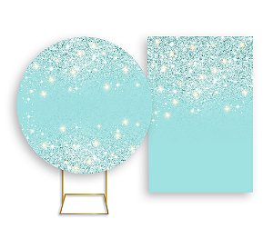 Painel De Festa Redondo 1,50x1,50 + Vertical 1,50x2,20 - Efeito Glitter Azul Esverdeado 015