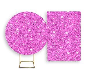 Painel De Festa Redondo 1,50x1,50 + Vertical 1,50x2,20 - Efeito Glitter Rosa 020