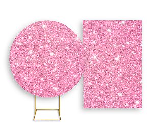 Painel De Festa Redondo 1,50x1,50 + Vertical 1,50x2,20 - Efeito Glitter Rosa Suave 022