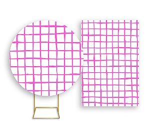 Painel De Festa Redondo 1,50x1,50 + Vertical 1,50x2,20 - Estampa Grid Quadriculada Pink 033