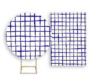 Painel De Festa Redondo 1,50x1,50 + Vertical 1,50x2,20 - Estampa Grid Quadriculada Azul Royal 040