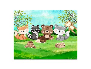 Painel de Festa Horizontal 1,55 X 1,20 - Bosque Animais Cute 004