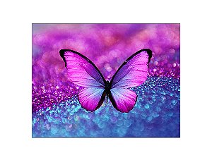 Painel de Festa Horizontal 1,55 X 1,20 - Borboleta Azul e Rosa Efeito Glitter 001