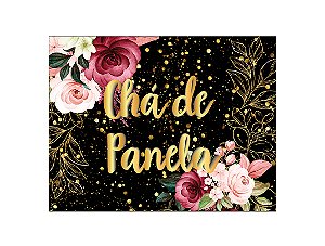 Painel de Festa Horizontal 1,55 X 1,20 - Chá de Panela Dourado Floral 003