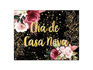 Painel de Festa Horizontal 1,55 X 1,20 - Chá de Casa Nova Dourado Floral 005