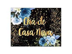 Painel de Festa Horizontal 1,55 X 1,20 - Chá de Casa Nova Floral Azul 006