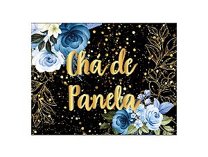 Painel de Festa Horizontal 1,55 X 1,20 - Chá de Panela Floral Azul 008