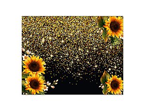 Painel de Festa Horizontal 1,55 X 1,20 - Efeito Glitter Dourado e Girassóis 008