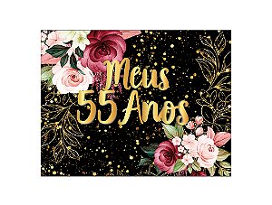 Painel de Festa Horizontal 1,55 X 1,20 - Meus 55 Anos Dourado Floral 009
