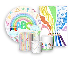 Kit 2 Painéis De Festa + Trio De Capas Cilindro - ABC Desenhos a Mão 003