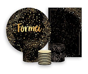 Kit 2 Painéis De Festa + Trio De Capas Cilindro - Formei Efeito Brilhos Dourado 008