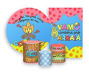 Kit 2 Painéis De Festa + Trio De Capas Cilindro - Festa Junina Fogueira 001