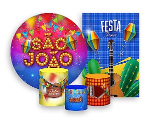 Kit 2 Painéis De Festa + Trio De Capas Cilindro - São João Azul  e Vermelho 006