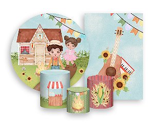 Kit 2 Painéis De Festa + Trio De Capas Cilindro - Festa Junina Aquarela 008