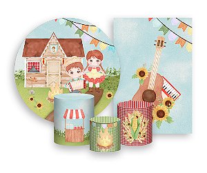 Kit 2 Painéis De Festa + Trio De Capas Cilindro - Festa Junina Caipirinhas Aquarela 010