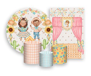 Kit 2 Painéis De Festa + Trio De Capas Cilindro - São João Caipirinhas Cute 014