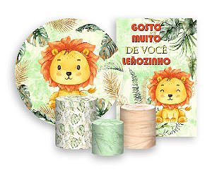 Kit 2 Painéis De Festa + Trio De Capas Cilindro - Safari Leão Cute 005