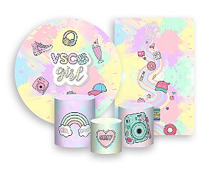 Kit 2 Painéis De Festa + Trio De Capas Cilindro - VSCO Girl Colorido Delicado 002