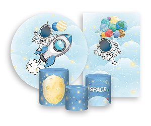 Kit 2 Painéis De Festa + Trio De Capas Cilindro - Astronauta Cute Aquarela 002