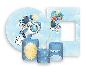 Kit Painel Redondo + Vertical Interativo 2,2x1,5 + Trio De Capas Cilindros - Astronauta Aquarela 007