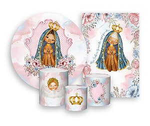 Kit 2 Painéis De Festa + Trio De Capas Cilindro - Santa Nossa Senhora Aparecida Aquarela 004