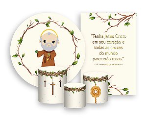 Kit 2 Painéis De Festa + Trio De Capas Cilindro - Santo São Padre Pio Católico 006