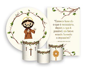 Kit 2 Painéis De Festa + Trio De Capas Cilindro - São Francisco De Assis Católico 012