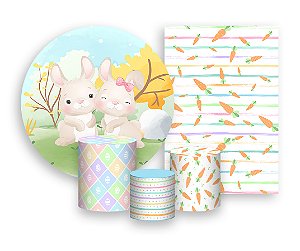 Kit 2 Painéis De Festa + Trio De Capas Cilindro - Páscoa Coelhinhos Jardim 002