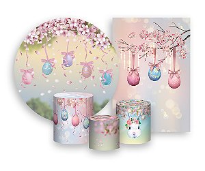 Kit 2 Painéis De Festa + Trio De Capas Cilindro - Ovos de Páscoa Flores e Fitas 004