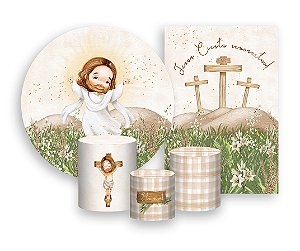 Kit 2 Painéis De Festa + Trio De Capas Cilindro - Páscoa Jesus Cristo ele Vive 006