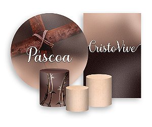Kit 2 Painéis De Festa + Trio De Capas Cilindro - Páscoa Cruz Cristã 008