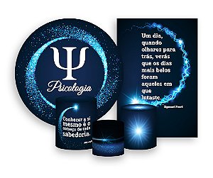 Kit 2 Painéis De Festa + Trio De Capas Cilindro - Profissão Psicologia Azul 001