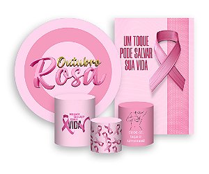 Kit 2 Painéis De Festa + Trio De Capas Cilindro - Outubro Rosa Circulos 002