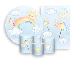 Kit 2 Painéis De Festa + Trio De Capas Cilindro - Chuva de Amor Cute 002