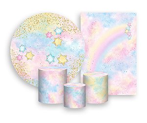 Kit 2 Painéis De Festa + Trio De Capas Cilindro - Céu Estrelado Efeito Glitter 003