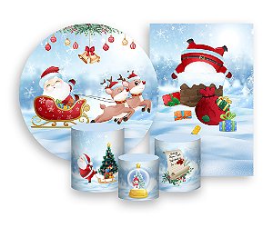 Kit 2 Painéis De Festa + Trio De Capas Cilindro -  Natal Papai Noel Treno 012