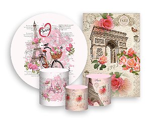 Kit 2 Painéis De Festa + Trio De Capas Cilindro - Paris Aquarela 001