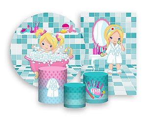 Kit 2 Painéis De Festa + Trio De Capas Cilindro - Dia de Spa Menina Loira 003