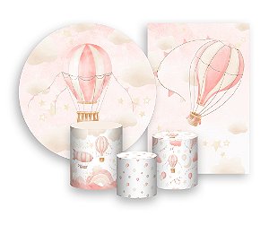 Kit 2 Painéis De Festa + Trio De Capas Cilindro - Balão Cute Rosa 003