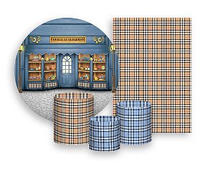 Kit 2 Painéis De Festa + Trio De Capas Cilindro - Fachada Loja de Brinquedo Xadrez 003