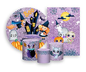 Kit 2 Painéis De Festa + Trio De Capas Cilindro - Halloween Cute 001