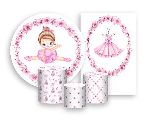 Kit 2 Painéis De Festa + Trio De Capas Cilindro - Bailarina Cute 002