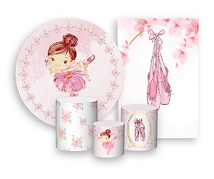 Kit 2 Painéis De Festa + Trio De Capas Cilindro - Bailarina Aquarela Floral 003