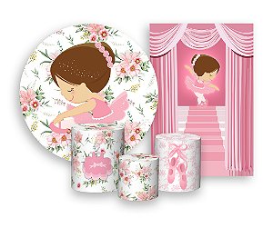 Kit 2 Painéis De Festa + Trio De Capas Cilindro - Bailarina Cute Alongando 005