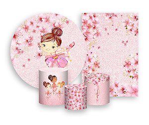 Kit 2 Painéis De Festa + Trio De Capas Cilindro - Bailarina Dançando Floral 006