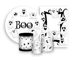 Kit 2 Painéis De Festa + Trio De Capas Cilindro - Halloween Fantasminhas Cute 012