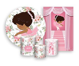 Kit 2 Painéis De Festa + Trio De Capas Cilindro - Bailarina Floral Alongando 008