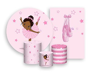 Kit 2 Painéis De Festa + Trio De Capas Cilindro - Bailarina Dançando Rosa 013