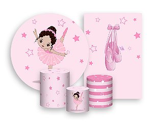 Kit 2 Painéis De Festa + Trio De Capas Cilindro - Bailarina Cute Rosa Suave 015