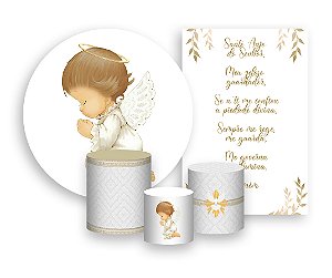 Kit 2 Painéis De Festa + Trio De Capas Cilindro - Batizado Anjinho Orando 005